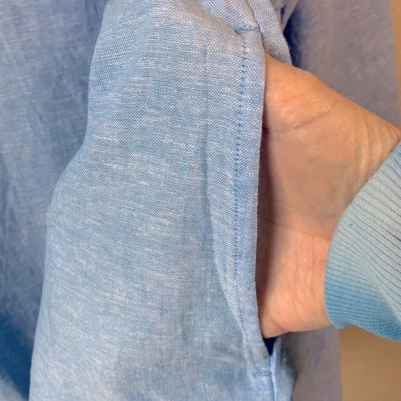 Lands End Coastal Grandma Linen Blend Blue Split Neck Tunic Size XXL - Picture 9 of 11